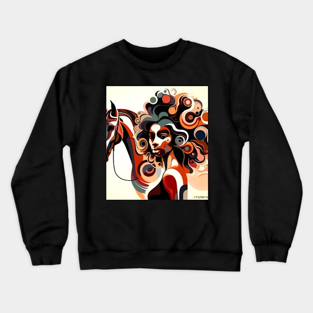 #1. Afro Queen and her horse by Charlotte VanRoss Crewneck Sweatshirt by Charlotte VanRoss 